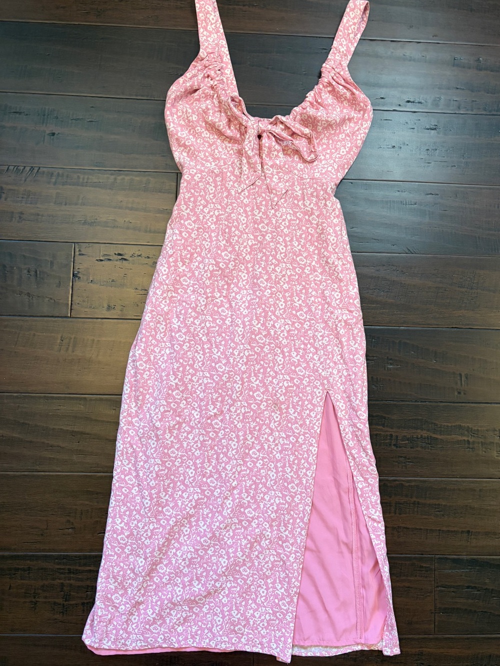 Abercrombie & Fitch Dusty Pink Tie-Front floral feminine dainty girly Midi Dress - Picture 2 of 8